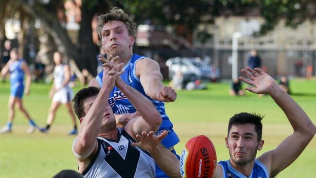 SHOC’s Christian Vince crashes the pack against Unley Mercedes earlier this month. Picture: AAP/Brenton Edwards