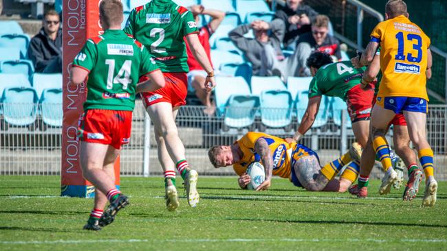 Corrimal Vs Dapto. Josh Vaartjes breaking the line to score the try. Picture: Thomas Lisson