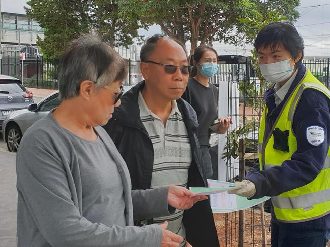 SUNDAY TELEGRAPH SPECIAL. Strathfield Council staff are copping abuse from residents for asking people to comply with social distancing recommendations.  Pics of council staff handing out social distancing flyers in Homebush West and Strathfield Tuesday and Wednesday this week.