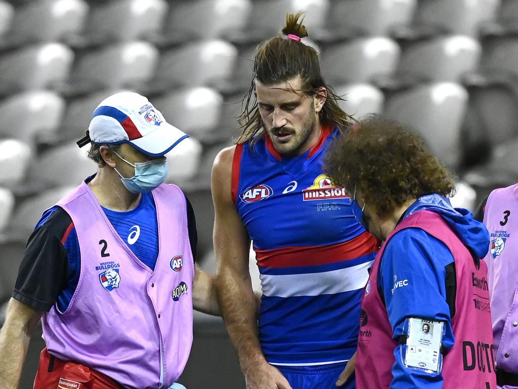 Bruce had been playing his 150th AFL game when he injured his ACL. (Photo by Quinn Rooney/Getty Images)