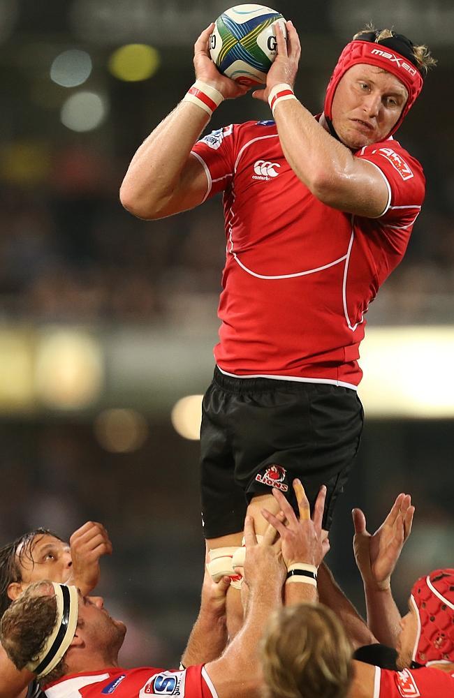 Franco van der Merwe wins a lineout in the Lions’ match against the Sharks at Kings Park.