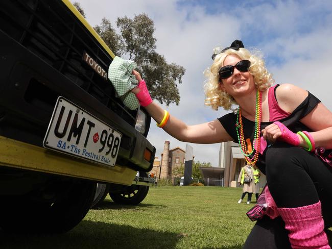 Bay to Birdwood: Rhoda Jeffery polishing her Toyota HiLux vehicle at Birdwood Motor Museum. Picture: Russell Millard