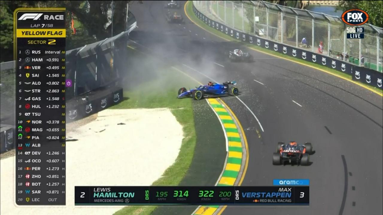 Alex Albon spins out during the Australian Grand Prix. Picture: Fox Sports