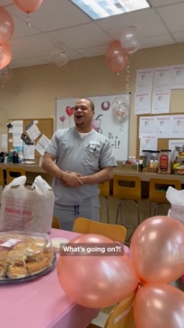 Colleagues surprise a father-to-be