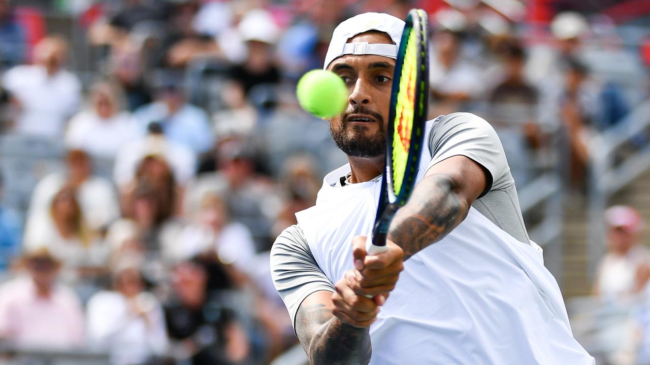 Nick Kyrgios revealed his family pain after his first round victory in Montreal. Picture: Getty Images