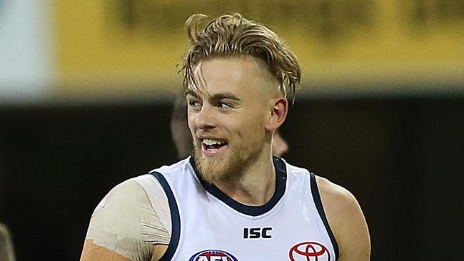 Hugh Greenwood all smiles after his four-goal effort. Picture: AAP Image/Jono Searle