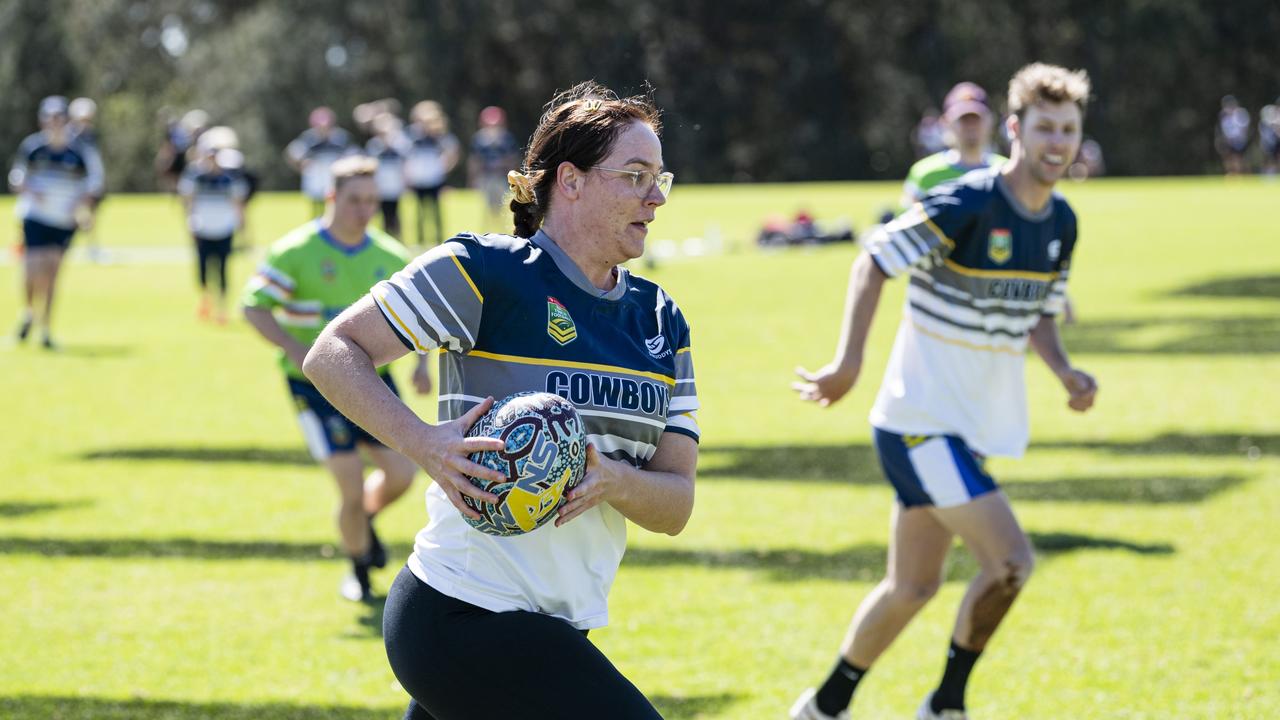 KatieMarshall on the move for Cowboys against Raiders in the All Ages All Abilities Toowoomba Touch grand final. Picture: Kevin Farmer