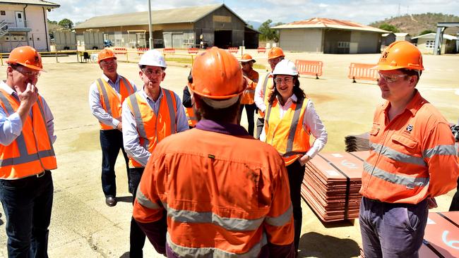 Queensland Annastacia Palaszczuk in Townsville at Glencore Copper Refinery to announce the governmentÃ•s North Queensland Recovery Plan. Pictured with Treasurer Cameron Dick and CPL employees. Picture: Alix Sweeney