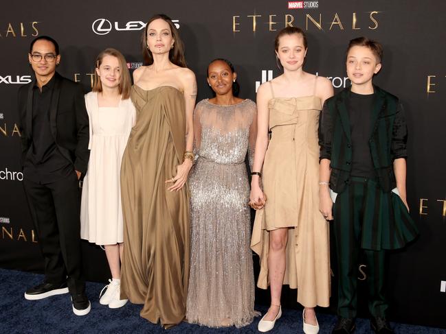 Jolie with the couple’s children in 2021. Picture: Jesse Grant/Getty Images for Disney