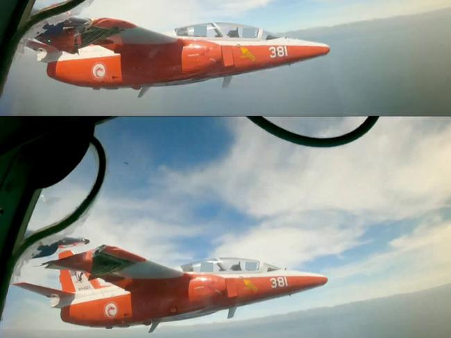 Viper Two during the collision (top image) and immediately afterwards (bottom). Picture: ATSB