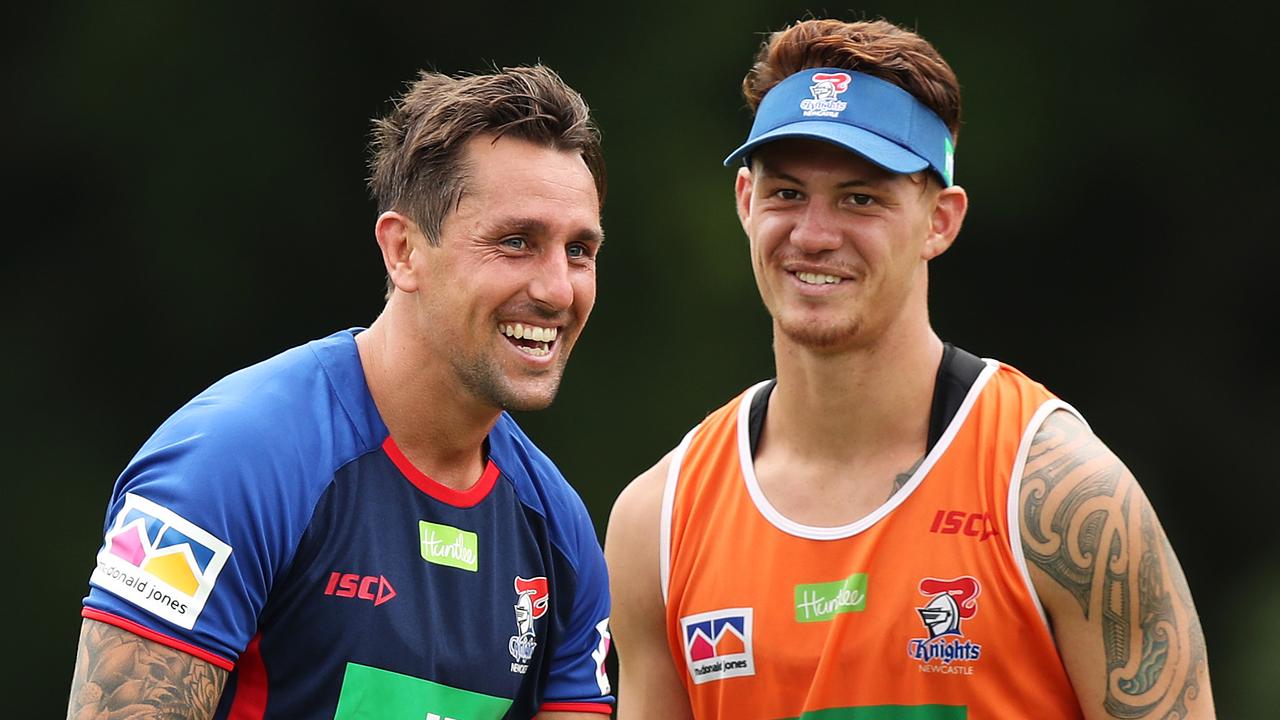 Mitchell Pearce and Kalyn Ponga at Knights training.