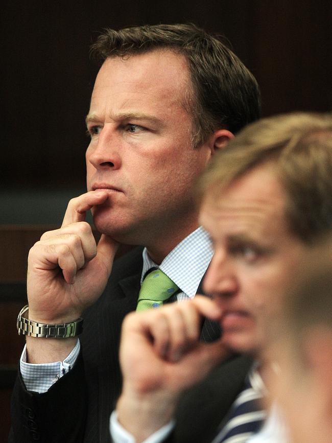 State of the State address, from left, Leader of the Opposition (Liberal leader) Will Hodgman and Jeremy Rockliff listen to the premier's speech