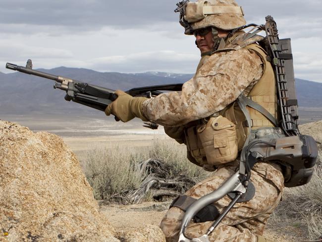 US serviceman undertakes biochemical testing of the Lockheed Martin HUTC Exoskeleton at the US Army's Natick Soldier Systems Centre in Massachusetts.