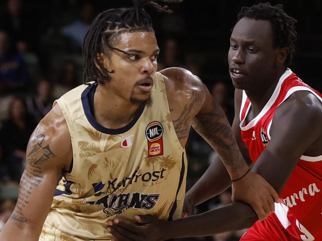 PERTH, AUSTRALIA - SEPTEMBER 21: Rob Edwards of the Taipans drives towards the basket during the round one NBL match between Cairns Taipans and Illawarra Hawks at HBF Stadium, on September 21, 2024, in Perth, Australia. (Photo by James Worsfold/Getty Images)