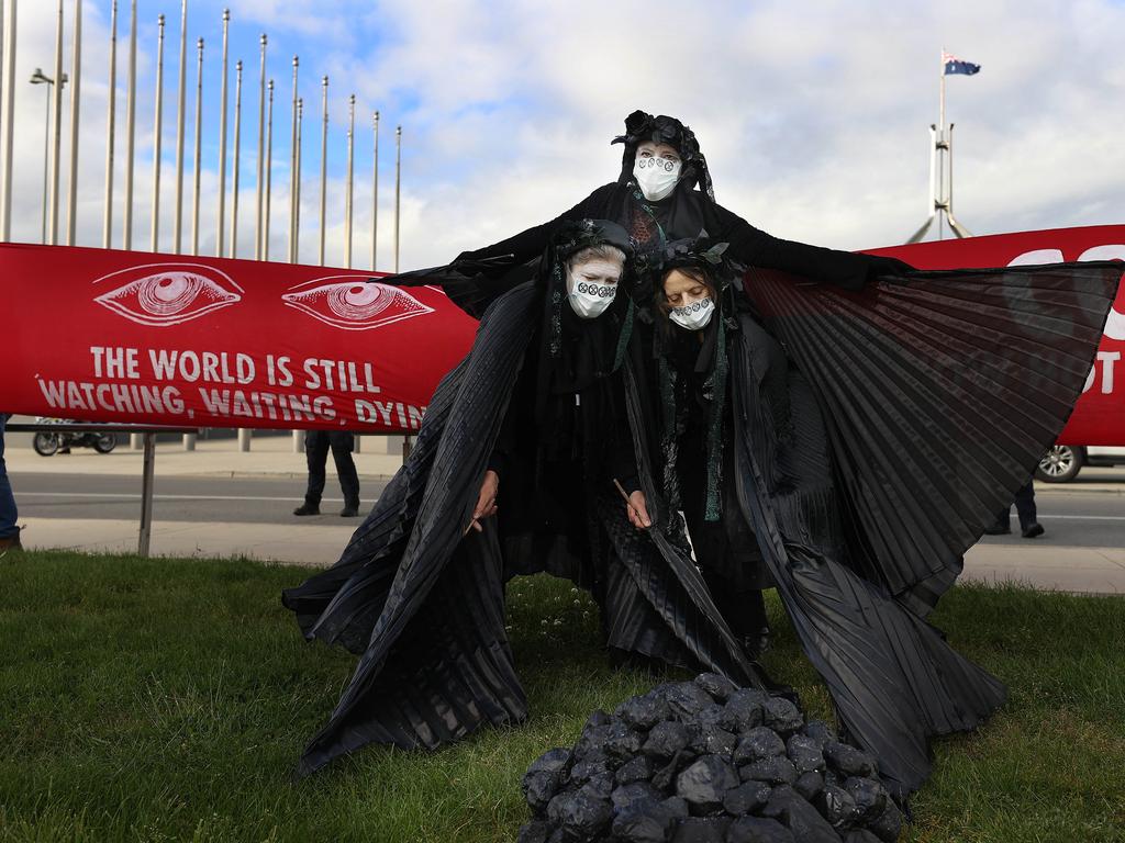 Protesters dressed as Black Death angels. Picture: Gary Ramage / NCA NewsWire