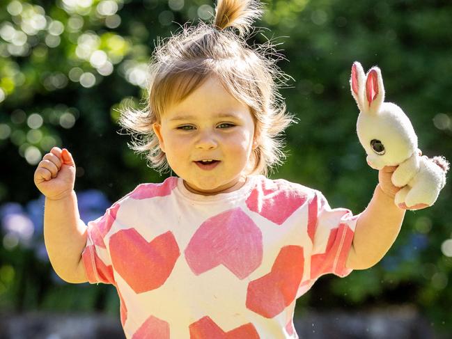 Hazel, who is turning 2 next month, had her ovary frozen before she underwent cancer treatment at the start of the year to preserve her fertility. Picture: Jake Nowakowski