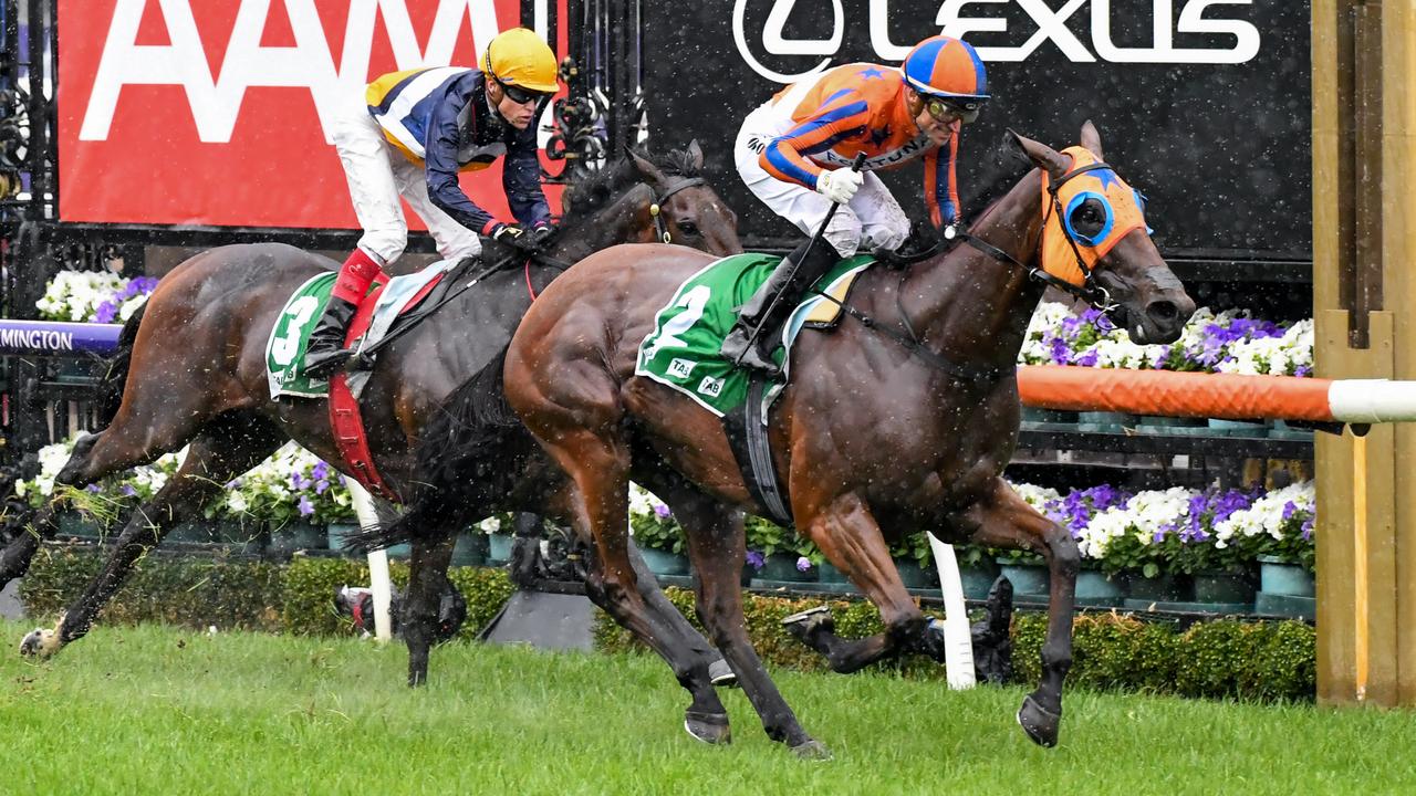 Melody Belle (NZ) ridden by Opie Bosson wins the TAB Empire Rose Stakes at Flemington Racecourse on November 02, 2019 in Flemington, Australia. (John Donegan/Racing Photos via Getty Images)