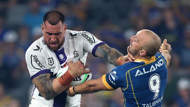 A giant of a man, Nelson Asofa-Solomona has become one of the most feared players in the NRL and a key figure in his two premiership wins for Storm. Picture: Getty Images.