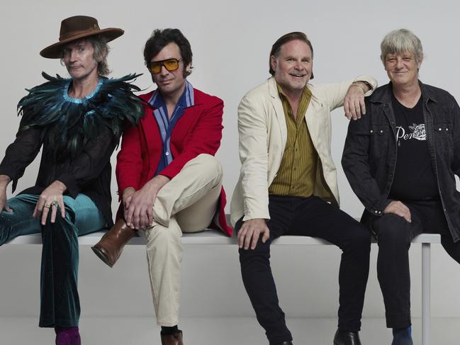 Australian rock band You Am I in a promotional photograph ahead of its Hi Fi Daily Double Down tour in April and May 2025. L-R: Tim Rogers, Davey Lane, Andy Kent and Russell Hopkinson. Picture: Laura May Grogan