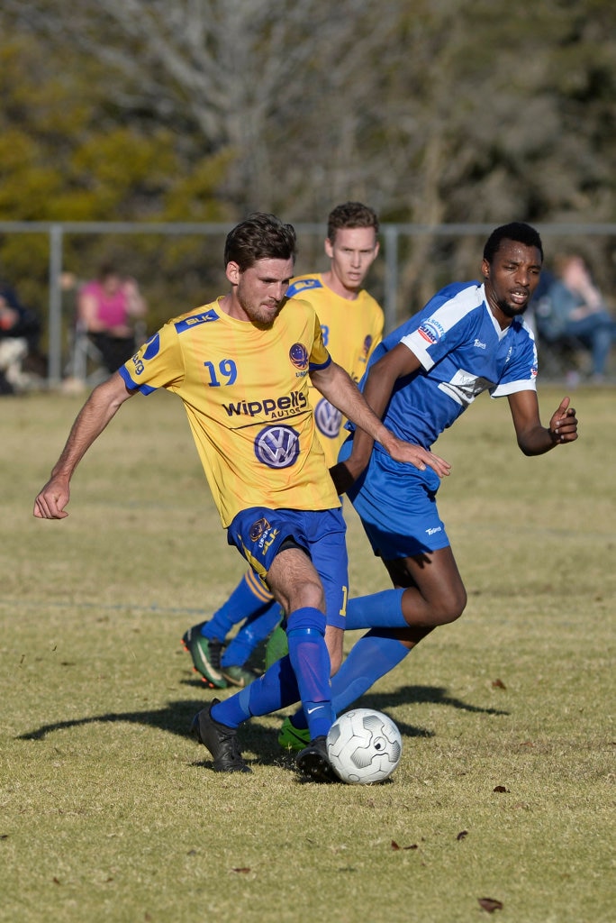 Tim Neels of USQ FC against Rockville against in Toowoomba Football League Premier Men round 14 at Captain Cook Reserve Des McGovern oval, Sunday, June 24, 2018. Picture: Kevin Farmer