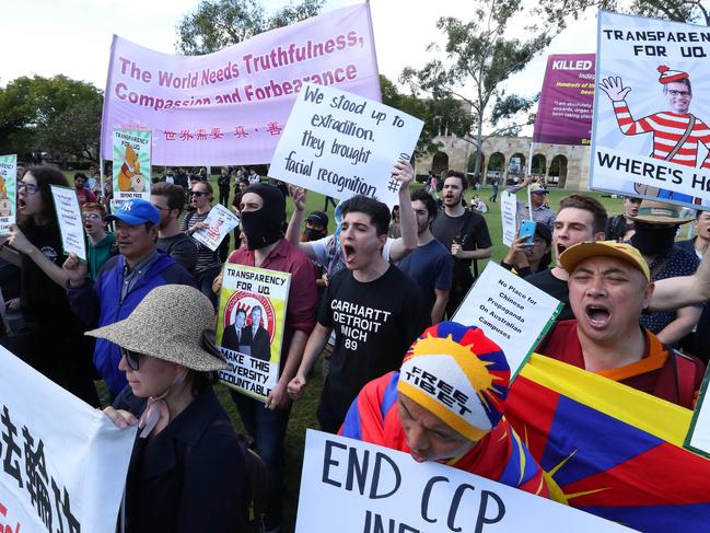Drew Pavlou, University of Queensland students protest against the uni's China-aligned Confucius Institute, St Lucia. Picture: Liam Kidston.