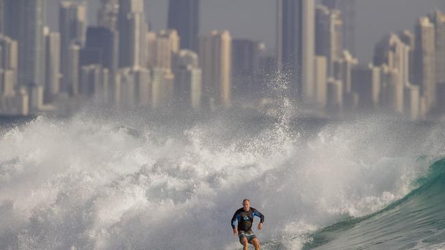Surfers enjoying the larger than usual swell due to Tropical Cyclone Oma at Currumbin. Picture: Jerad Williams