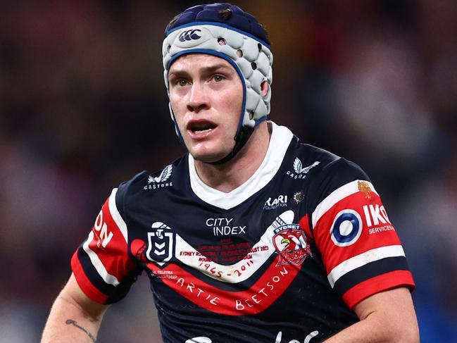 SYDNEY, AUSTRALIA - AUGUST 12: Luke Keary of the Roosters reacts during the round 24 NRL match between Sydney Roosters and Dolphins at Allianz Stadium on August 12, 2023 in Sydney, Australia. (Photo by Jeremy Ng/Getty Images)