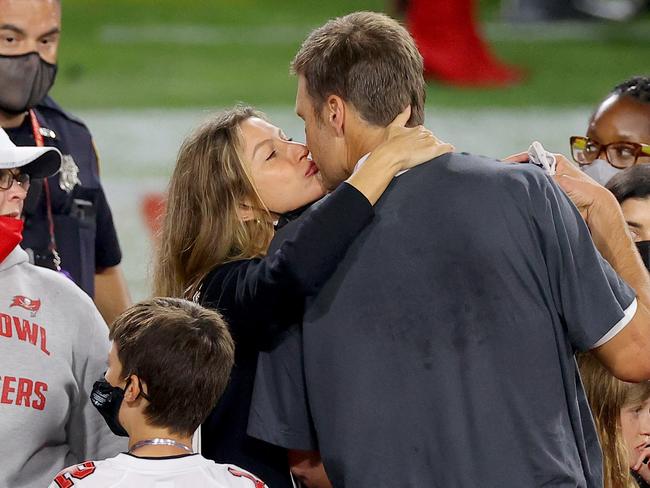 Tom Brady with Gisele Bundchen after winning Super Bowl LV.