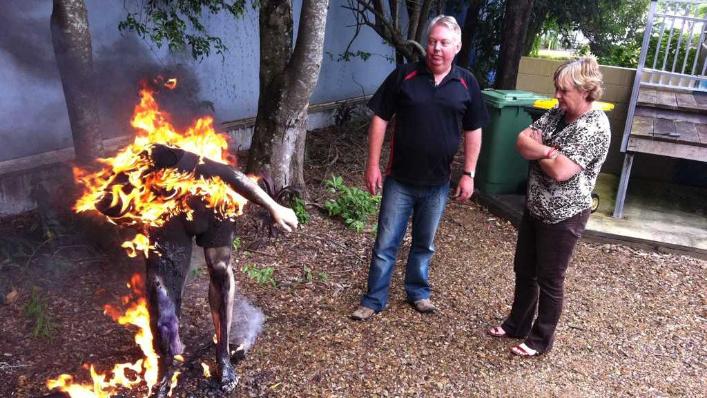 Bruce and Denise Morcombe burnt a clay statue made from a combination of witness descriptions of a man seen standing next to Daniel on the day he disappeared. They said it was symbolic of the dozens of persons of interest investigated by police who have caused so much heartache for the family.