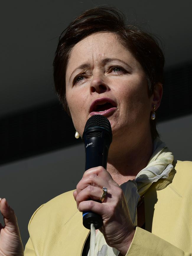 NSW Liberal MP Tanya Davies addresses protesters at an anti-abortion rally on Saturday. Picture: AAP/Bianca De Marchi