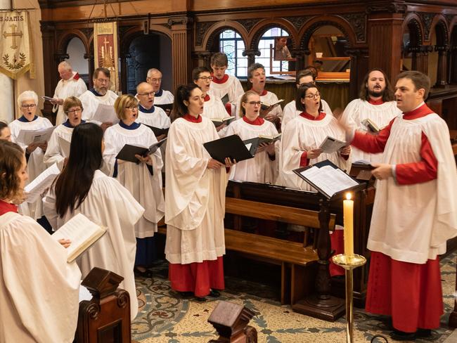 Warren Trevelyan-Jones directs the Choir of St James', Sydney. Picture: Christopher Shain