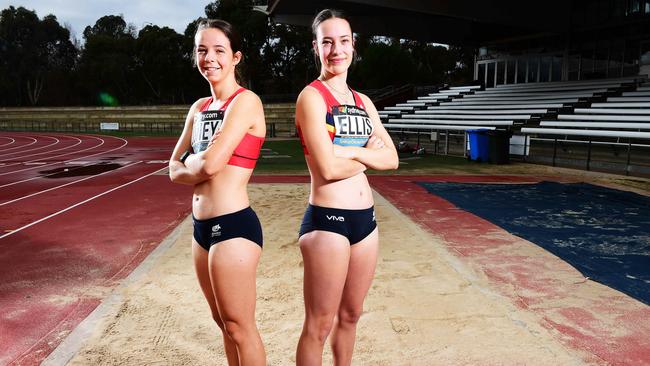 Lucy Doney and Emilaya Ellis won gold and silver respectively in the under-18 triple jump at the Australian Athletics Championships last month. Picture: AAP/Mark Brake