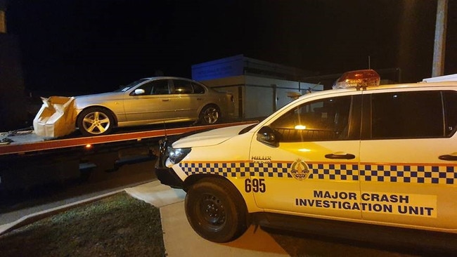 The car suspected of being involved in the Leanyer hit-and-run being impounded by NT Police. Picture: NT Police