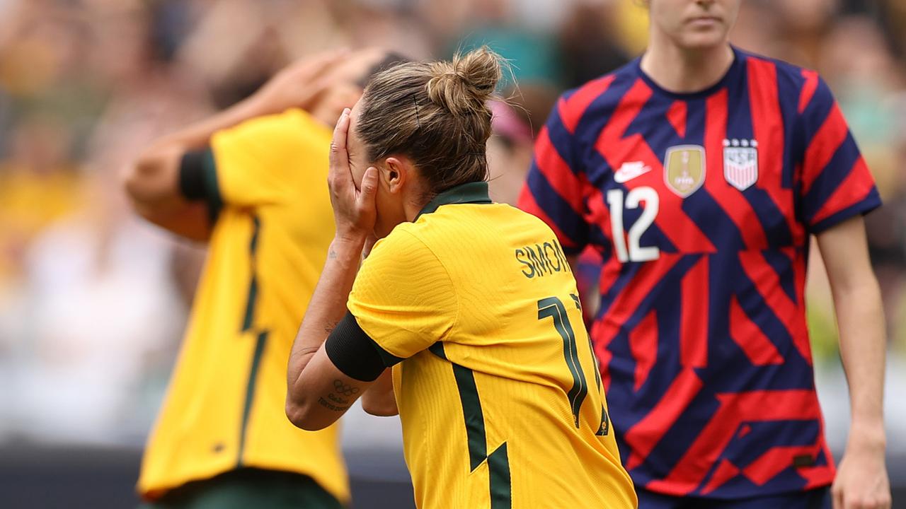 Kyah Simon after the worst miss of her career. Photo by Mark Kolbe/Getty Images,