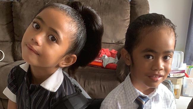 Cyrus Taniela (right) and his sister Jaylia-Anna. Cyrus’ traditional hairbun has sparked a battle at a Caboolture Christian college. Picture: supplied.