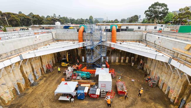 BURWOOD, NOVEMBER 26, 2024: Works underway on the Suburban Rail Loop (SRL) site at Burwood. Picture: Mark Stewart