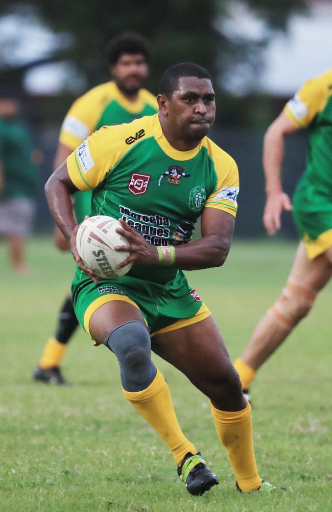 Gladiators' Keripo Gutchen-Gela runs the ball up in the Cairns District Rugby League (CDRL) match between the Mareeba Gladiators and the Cairns Kangaroos, held at Davies Park, Mareeba. Picture: Brendan Radke