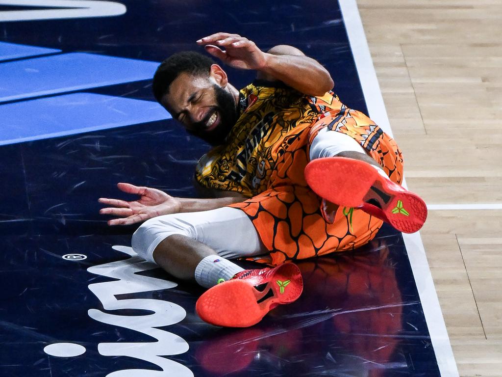 Taipans star Pedro Bradshaw went down with an injury, adding to the visitors’ woes. Picture: Getty Images