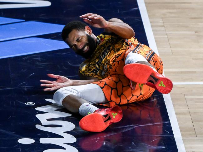 Taipans star Pedro Bradshaw went down with an injury, adding to the visitors’ woes. Picture: Getty Images