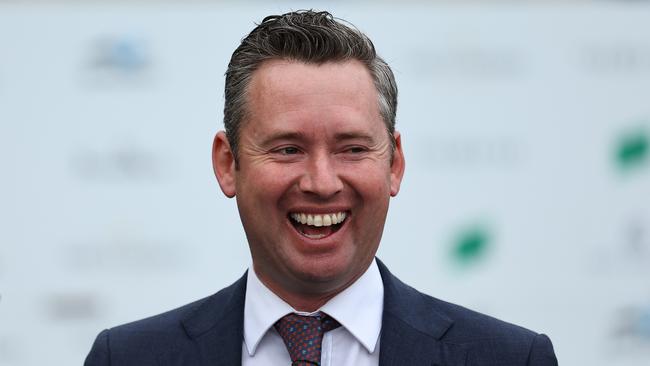 SYDNEY, AUSTRALIA - SEPTEMBER 07: Trainer Adrian Bott celebrates after Tim Clark riding Royal Patronage wins Race 9 Ikon Tramway Stakes during Sydney Racing at Royal Randwick Racecourse on September 07, 2024 in Sydney, Australia. (Photo by Jeremy Ng/Getty Images)