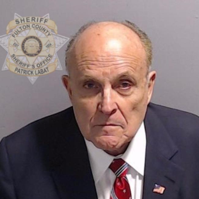 The booking photo of former New York City Mayor and attorney of former US President Donald Trump, Rudy Giuliani. Picture: FULTON COUNTY SHERIFF'S OFFICE / AFP