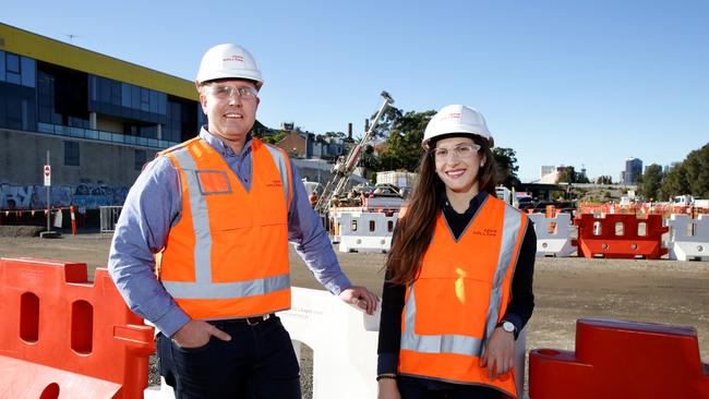 Desiree Karzon, site engineer and Jarod Wakefield, senior project engineer at Rozelle. Picture: Jonathan Ng