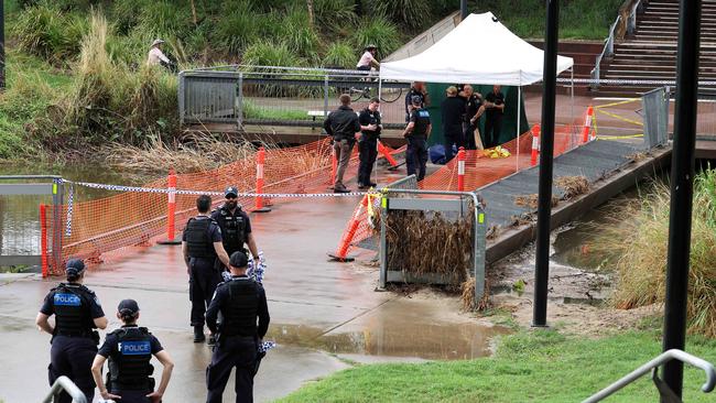 A body was discovered at Kedron Brook bikeway early on Monday morning. Pics Adam Head