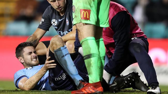 Sydney FC defender Ben Warland ruptured his ACL against Melbourne City on Sunday. Picture: Getty Images 