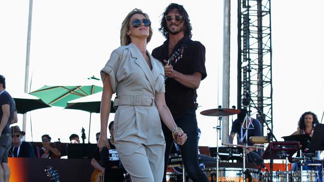 Delta Goodrem with Matthew Copley at the Sydney Opera House in January. Picture: NCA NewsWire / Gaye Gerard