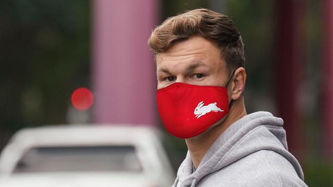 Souths backrower Liam Knight wearing one of the Rabbitohs’ masks.