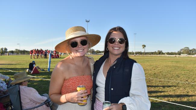 Sally and Jess at the Roma Rugby Races at Bassett Park on Saturday June 24, 2023. Picture: Chloe Cufflin.