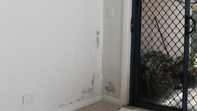 Some of the water damage and mould on the inside of Ms Smith’s unit. Picture: Gaye Gerard