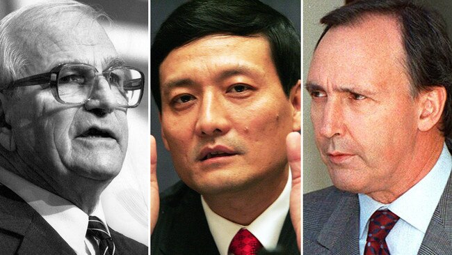 Former CRA chairman John Uhrig, Chinalco's Xiao Yaqing and former prime minister Paul Keating.