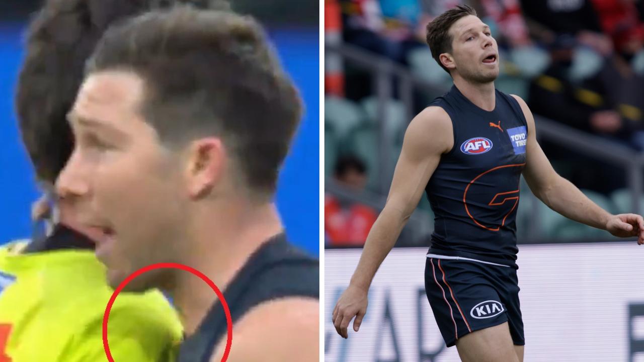 Toby Greene walked into umpire Matt Stevic, as proven by a new angle.